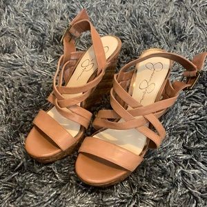 Jessica Simpson Beige/Tan Leather Sandal Heels